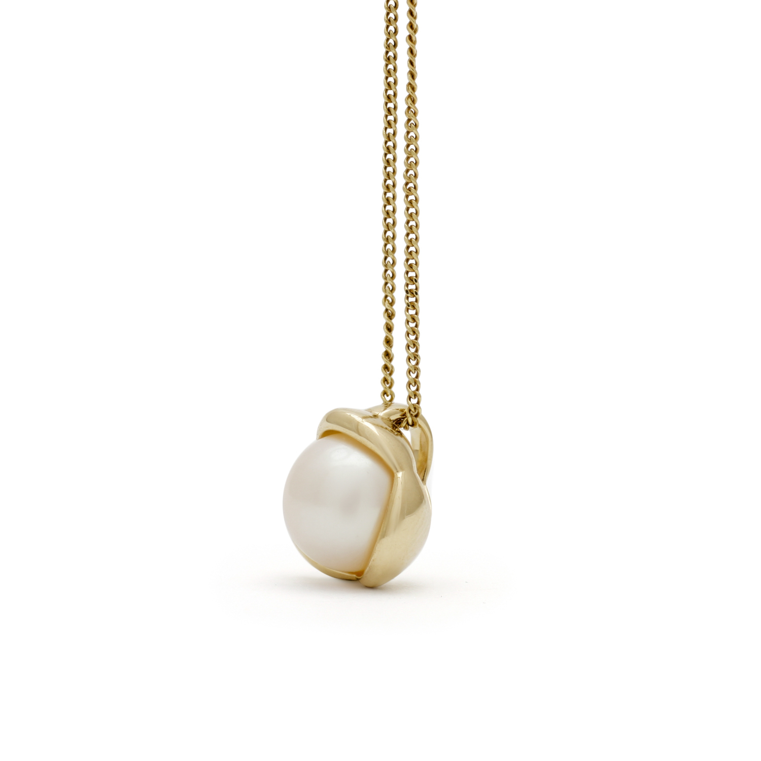 Parelhanger met ketting, geelgoud, zoetwaterparel